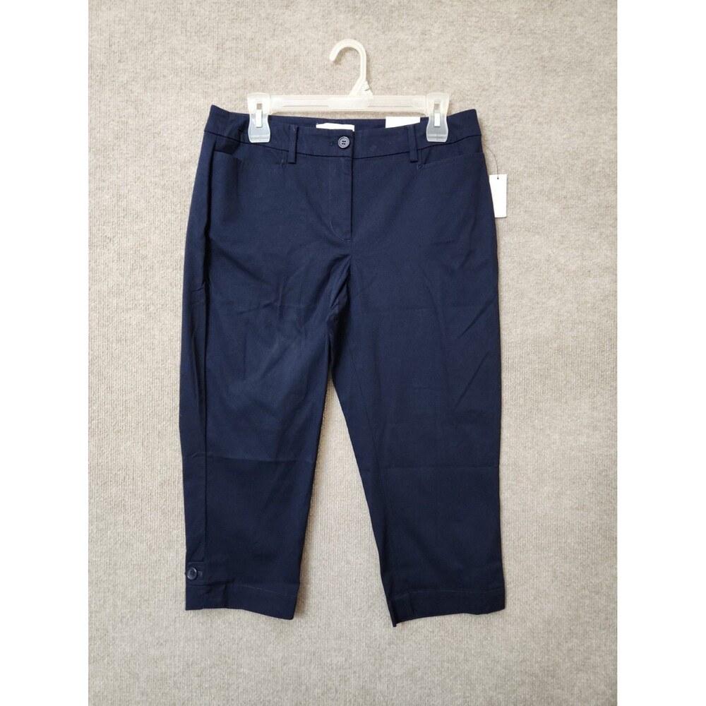 TALBOTS Simply Flattering Skimmer Pants Womens 8 Petite Navy Blue Stretch NEW